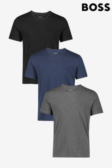 BOSS Black/Blue/Grey Cotton Logo T-Shirts 3 Pack (C89133) | £45