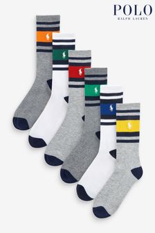 Polo Ralph Grey Lauren Logo Cotton Socks Six Pack