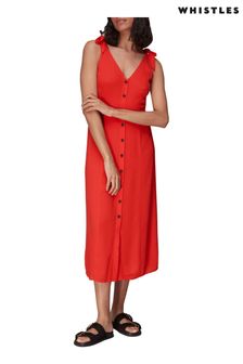 Whistles Red Hanna Tie Shoulder Dress (C89585) | £149