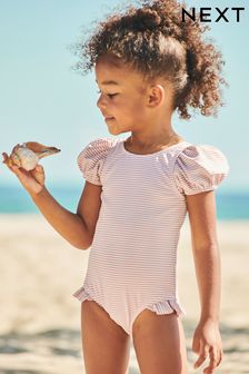 Lilac Purple Puff Sleeve Swimsuit (3mths-7yrs) (C91551) | £15 - £17