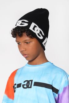 Dolce & Gabbana Kids Wool Knitted Logo Hat in Black