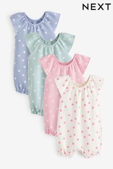 Mint Green Spot Baby Rompers 4 Pack (C92152) | £19 - £23
