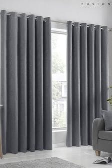 Fusion Grey Strata Dimout Eyelet Curtains