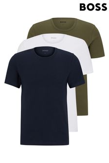 BOSS Navy/White/Green Cotton Logo T-Shirts 3 Pack (C92641) | £45