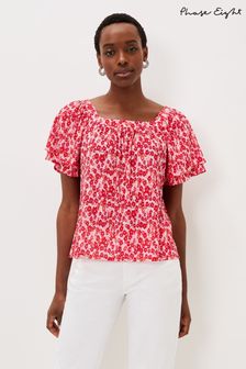 Phase Eight Red Multi Saffy Ditsy Print Square Neck Top