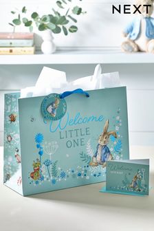 Teal Blue Peter Rabbit New Baby Card and Gift Bag Set (C95490) | £5