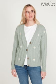 M&Co Green Knitted Daisy Embroidery Cardigan
