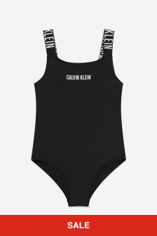 Calvin Klein Jeans Girls Logo Swimsuit in Black