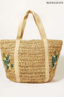 Monsoon Natural Lemon Embellished Straw Tote Bag (C97522) | £55