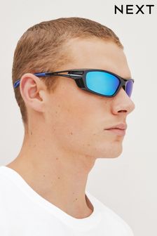 Black/Blue Wrap Polarised Sunglasses (C98169) | £16