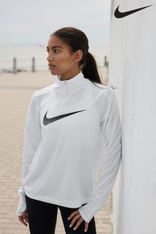 Nike White Dri-FIT Swoosh Half Zip Long Sleeve Top (C98838) | £40