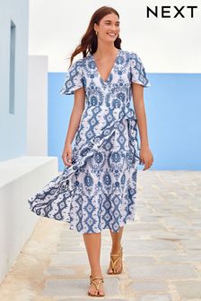Blue Embroidered Wrap Dress (C99802) | £68