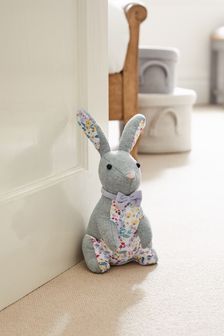 Grey Grey Herringbone Floral Printed Bunny Doorstop (CH5998) | £22