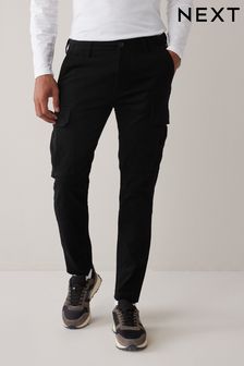 Black Cotton Stretch Slim Fit Cargo Trousers (CY3096) | £28