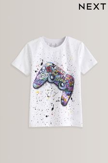 White Graffiti Game Controller Short Sleeve Graphic T-Shirt (3-16yrs) (D01477) | £7 - £12