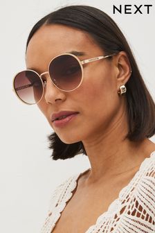 Mink/Ecru Round Metal Frame Sunglasses (D01497) | £15