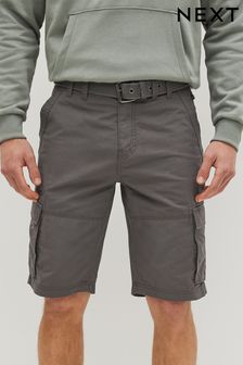 Charcoal Grey Belted Cargo elastisk Shorts (D02018) | £30