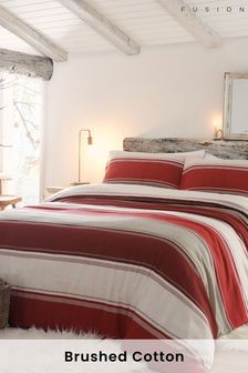 Fusion Red Betley Brushed Duvet Cover and Pillowcase Set