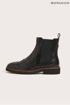 Monsoon Black Sloane Brogue Leather Boots (D03760) | £80
