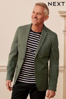 Khaki Green Slim Cotton Stretch Blazer (D04056) | £99