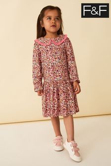 Girls F&F Pink Dress with Small White Flower detail 