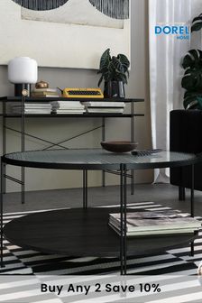 Queer Eye Black Oak Fluted Glass Wainwright Round Coffee Table (D04165) | £150