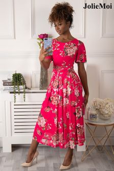 Jolie Moi Pink Julita Print Mesh Maxi Dress (D06302) | £79