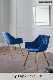 Julian Bowen Set of 2 Blue Lorenzo Velvet Buttoned Dining Chairs