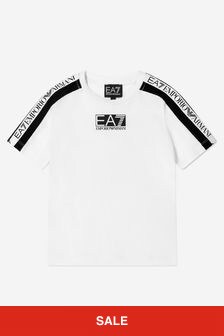 EA7 Emporio Armani Boys Train Logo Tape T-Shirt in White