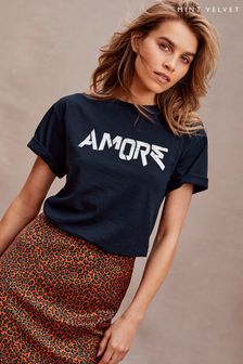 Mint Velvet Navy Blue Amore Slogan T-Shirt (D07585) | £39