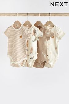 Beige Baby Short Sleeve Bodysuits 4 Pack (D07898) | £14 - £18