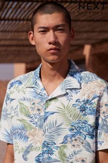 Ecru White Hawaiian Printed Short Sleeve Shirt (D08073) | £30