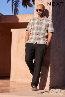Monochrome Textured Check Cuban Collar Short Sleeve Shirt (D08092) | £30