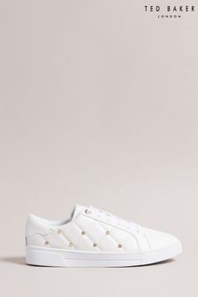 Ted Baker Libbin White Quilted Trainers With Magnolia Studs (D08168) | £125