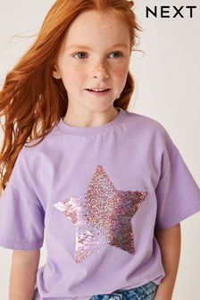 Purple Star Short Sleeve Sequin T-Shirt (3-16yrs) (D09233) | £9 - £14
