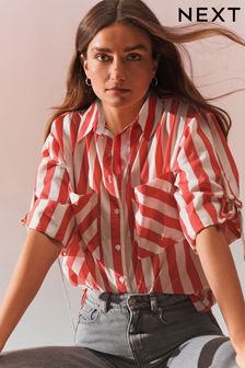 Red/White Stripe Long Sleeve Hardware Detail Shirt (D09381) | £38