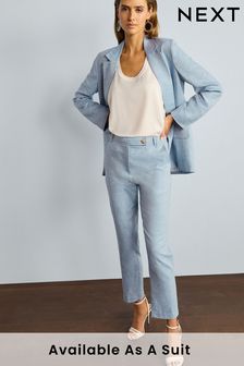 Blue Linen Blend Textured Taper Trousers (D09946) | £28