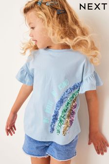 Blue Sequin Rainbow Frill Sleeve T-Shirt (3-16yrs) (D10866) | £10 - £15