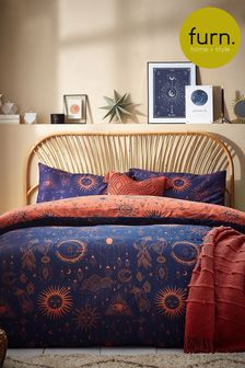 furn. Brown Constellations Duvet Cover and Pillowcase Set