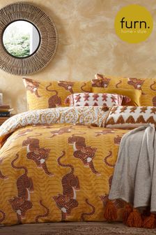 furn. Yellow Tibetan Tiger Duvet Cover and Pillowcase Set
