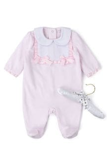Bonjour Bebe Pink Velour Smocking Detail Sleepsuit (D11494) | £18