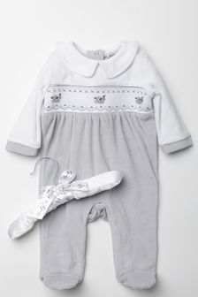 Rock A Bye Baby Grey Sheep-Detail Velour Sleepsuit (D11508) | £18
