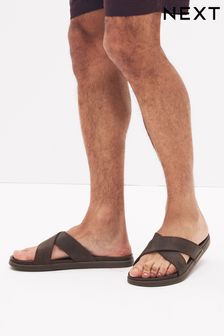 Brown Leather Cross Strap Slip-On Sandals (D12049) | £38