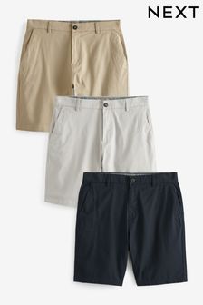 Navy Blue/Grey/Wheat 3 Pack Straight Stretch Chino Shorts (D14144) | £54