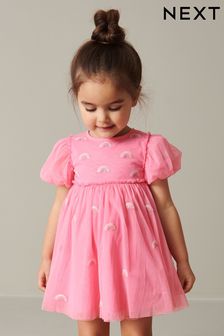 Pink Short Sleeve Sequin Party Dress (3mths-7yrs) (D14233) | £20 - £24