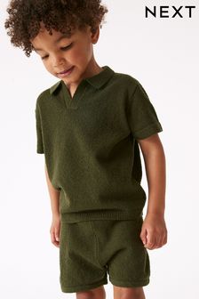 Green Knitted Bouclé T-Shirt And Shorts Set (3mths-7yrs) (D15078) | £22 - £27
