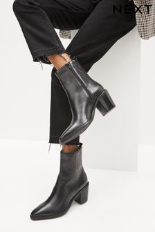 Black Leather Cowboy Ankle Boots (D15259) | £65
