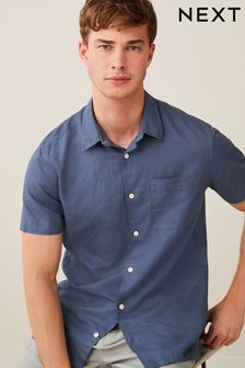 Blue Linen Blend Short Sleeve Shirt (D16034) | £28