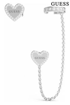 Guess Jewellery Ladies Silver Tone Heart To Heart Earrings (D16092) | £39