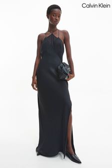 Calvin Klein Shine Chiffon Slip Maxi Black Dress